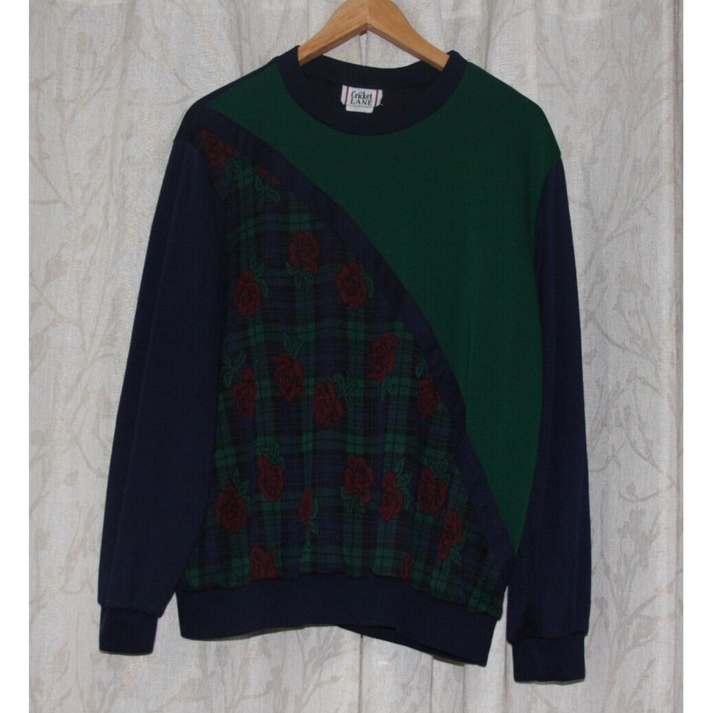 Vintage 80s Plaid Rose Paneled‎ Light Crewneck By Cricket Lane Size XL